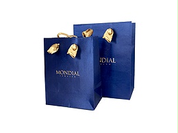 Blue Silk Cloth Paper Bag  with Fabric Sewed Handles